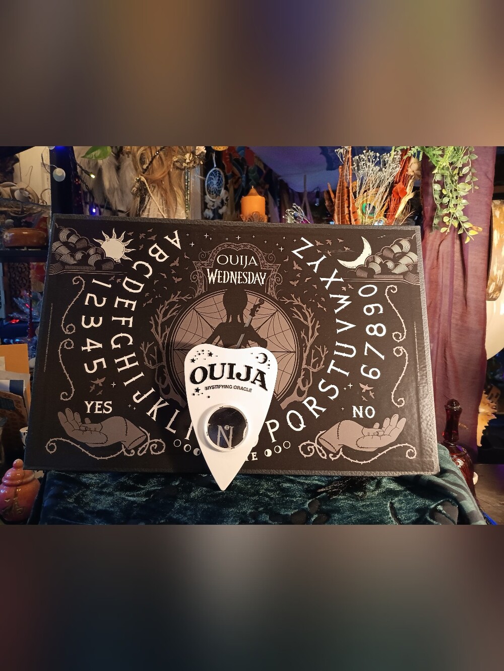 Wednesday Ouija Wall Decor Canvas with Planchette - Black Glow In The Dark